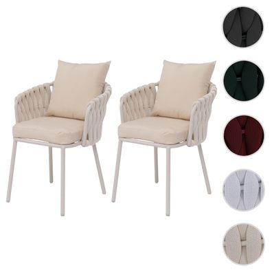 2er-Set Aluminium-Gartenstuhl HWC-P89, Gartensessel Outdoor, Seilgeflecht Rope 