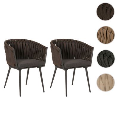 2er-Set Aluminium-Esszimmerstuhl HWC-N38, Indoor Stuhl, Olefin Seilgeflecht Rope