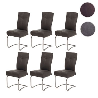 6er-Set Esszimmerstuhl HWC-G56, Stuhl Freischwinger, Textil Wildleder-Optik, grau