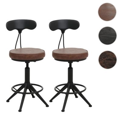 2er-Set Barhocker HWC-O84, Drehhocker Industrial höhenverstellbar, Kunstleder Metall