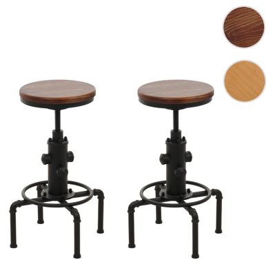 2er-Set Barhocker HWC-N23, höhenverstellbar drehbar Fußablage Industrial Eisen Holz