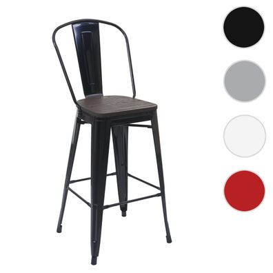Barhocker HWC-A73 inkl. Holz-Sitzfläche, Barstuhl Tresenhocker mit Lehne, Metall