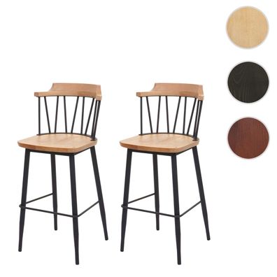 2er-Set Barhocker HWC-G69b, Barstuhl, Massivholz Retro Metall Fußablage Gastronomie