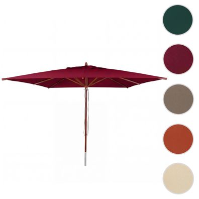 Gastronomie Holz-Sonnenschirm HWC-C57b, Polyester/Holz, eckig 4x4m Seilzug stoßsicher