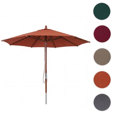 Gastronomie Holz-Sonnenschirm HWC-C57b, Polyester/Holz, rund Ø3m Seilzug stoßsicher