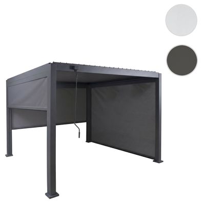 Pergola HWC-P65 mit 3x Seitenwand, Rollo Lamellenpavillon, 10cm-Alu-Gestell 3x3m
