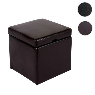 Hocker Sitzwürfel Aufbewahrungsbox Onex, mit Deckel, Leder + Kunstleder, 45x44x44cm