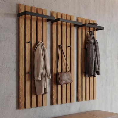 MCA 3er-Set Garderobenpaneel HWC-P57, Wandgarderobe, 4 Haken Metall 120x40cm, Eiche