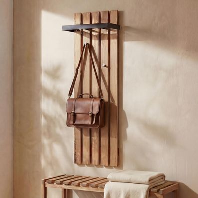 MCA Garderobenpaneel HWC-P57, Wandgarderobe, 4 Haken Metall 120x40cm, Eiche