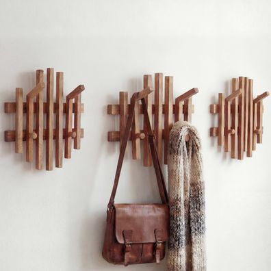 MCA 3er-Set Garderobenpaneel HWC-P57, Wandgarderobe Holzgarderobe, Massiv-Holz Eiche