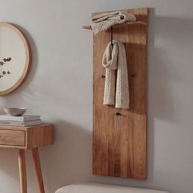 MCA Garderobenpaneel HWC-P55, Massiv-Holz Ablagefläche Haken 135x42x22cm, Eiche