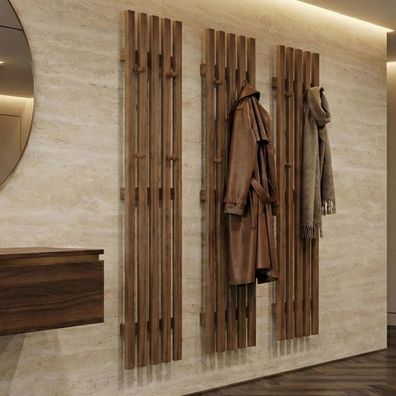 MCA 3er-Set Garderobenpaneel HWC-P56, Wandgarderobe, 8 Haken Massiv-Holz, Eiche