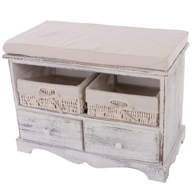 Sitzbank Kommode mit 2 Körben 42x62x33cm, Shabby-Look, Vintage