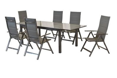 Taviano Gartenmöbel Set 7tlg., 6 Klappsessel, Semi Ausziehtisch 200 (300) x 100 cm