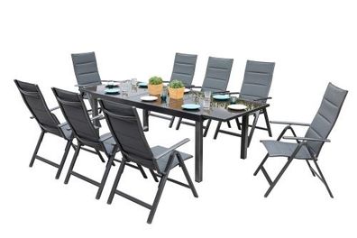 Taviano Set 9tlg., 8 Klappsessel, Ausziehtisch 140 (200) x 90 cm