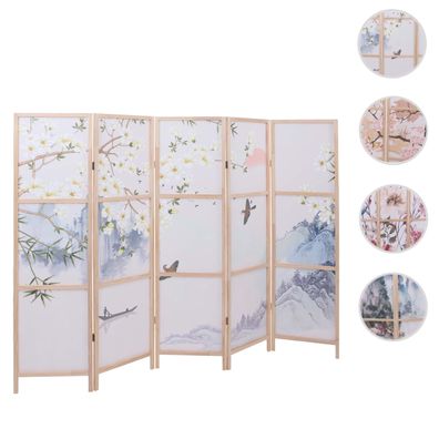 Paravent HWC-O70, Trennwand Raumtrennung Naturmotive Holz MVG Polyethylen 170x227cm