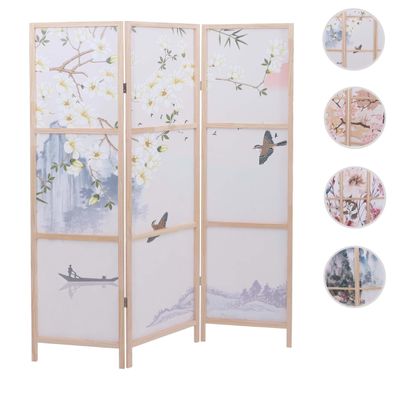 Paravent HWC-O70, Trennwand Sichtschutz Naturmotive Holz Polyethylen 170x137cm