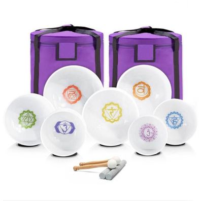 keepdrum Klangschalen-Set Chakra Set farbig 6-12 Zoll mit Zubehör