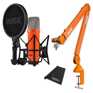 Rode Mikrofon NT1 Signature Orange mit PSA1+ Gelenkarm Orange und Tuch