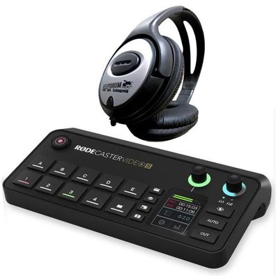 Rode Rodecaster Video S Produktions-Konsole mit Kopfhörer