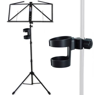 keepdrum Notenständer MUS3BK Schwarz mit Getränkehalter