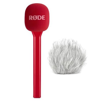 Rode Handadapter Interview GO Rot mit Fell-Windschutz