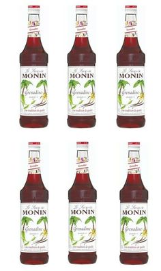 6 Flaschen | MONIN Grenadine | 0,7l je Flasche | Vanille & rote Beeren