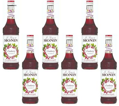 6 Flaschen | MONIN Cranberry | 0,7L je Flasche Preiselbeere