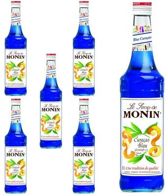 6 Flaschen | MONIN BLUE Curaçao | 0,7L je Flasche | Eleganter Orangengeschmack