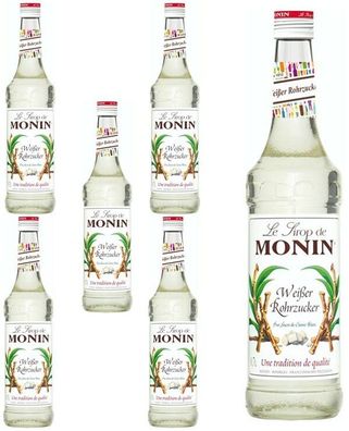 6 Flaschen | MONIN Rohrzucker WEIS | 0,7L je Flasche | Puderzucker-Geschmack