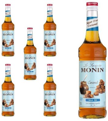 6 Flaschen | MONIN Caramel SUGAR FREE | 1,0L je Flasche | Intensiver Geschmack