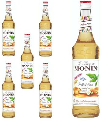 6 Flaschen | MONIN Praliné-nuss | 0,7L je Flasche | Nuss und Pralinenduft