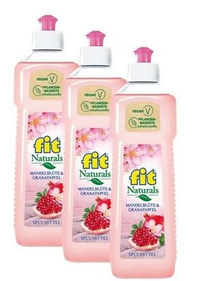 3 Flaschen Fit Handspülmittel 500ml Mandelblüte Granatapfel