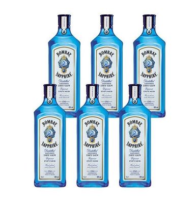 6x BOMBAY Sapphire London Dry Gin 40 % Vol. -1 Liter Flasche