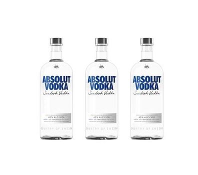 3x Absolut Vodka 40 % Vol. - 1 Liter Flasche Wodka
