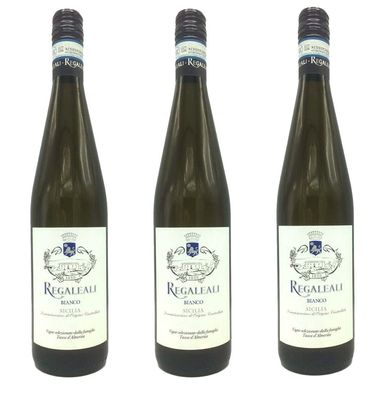 3x Regaleali Bianco Weißwein IGT trocken italienischer Landwein 12,5 % - 0,75L
