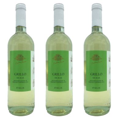 3x Casalina Di Siziano Grillo trocken Weißwein Sizilien 12,5 % Vol. - 0,75 L
