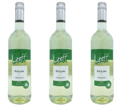 3x Leoff Riesling trockener Weißwein QBA Qualitätswein Pfalz 12% - 0,75 L