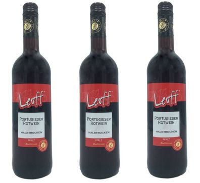 3x Leoff Portugieser Rotwein halbtrocken QBA Qualitätswein Pfalz 11, 5% -0,75L