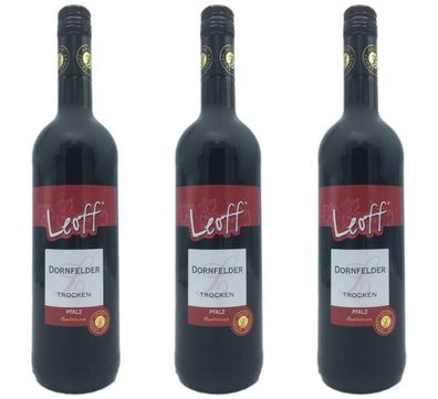 3x Leoff Dornfelder Rotwein trocken QBA Qualitätswein Pfalz 11,5% - 0,75L