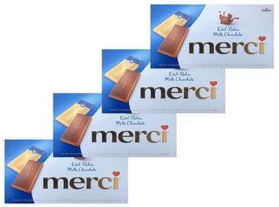 4x merci - 4 einzeln verpackte Mini-Tafeln Edel-Sahneschokolade 100g