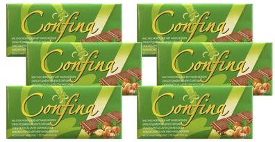 6x Confina Milchschokolade mit Haselnüssen - 100 g Tafel