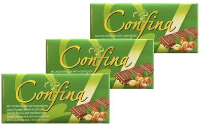 3x Confina Milchschokolade mit Haselnüssen - 100 g Tafel