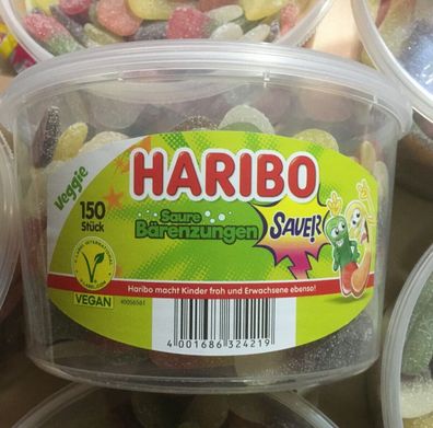 2 Dosen | Haribo Bärenzungen 150 Stück - 1,35 kg pro Dose veggie ? sauer