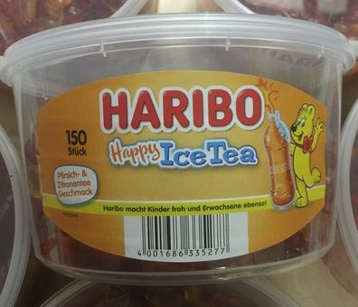 4 Dosen | Haribo Happy Ice Tea 150 Stück - 1,2 kg pro Dose ? Pfirsich Zitrone