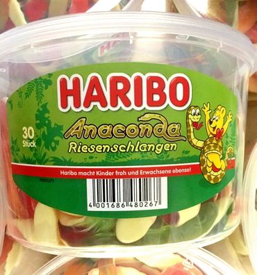 1 Dose | Haribo Anaconda Riesenschlangen | je 30 Stück a 40 gr | 1,2kg pro Dose
