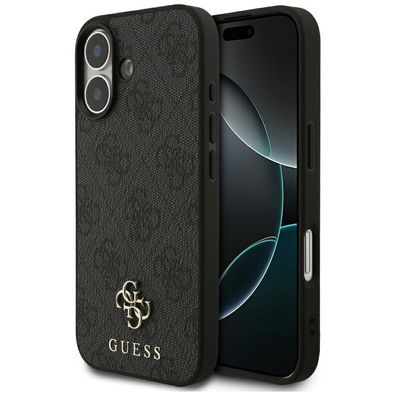 Hülle Case iPhone 17 Guess MagSafe Kunstleder grau Logo goldfarben