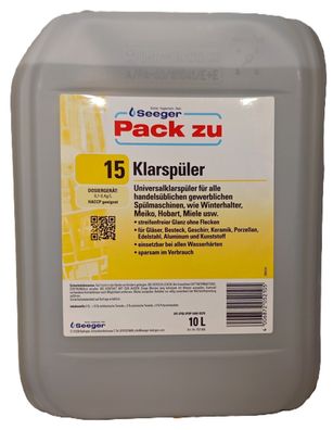10 Liter Seeger Pack zu PZ 15 Klarspüler - Streifenfreier Glanz, sparsam