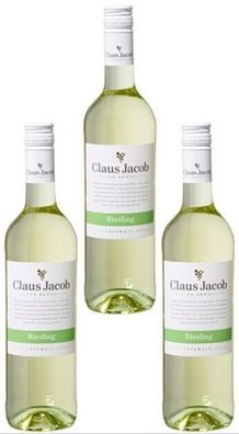 3x Claus Jacob Riesling Weißwein QBA trocken 12% - 0,75 L