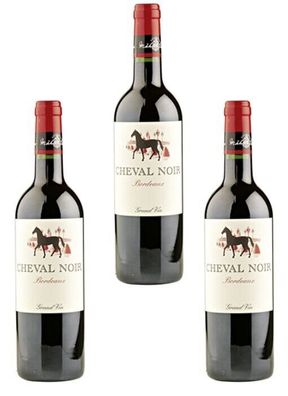 3x Cheval Noir Bordeaux Rotwein AOC trocken - 0,75 L - Eleganz aus Frankreich